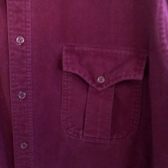 Eddie Bauer Chamois Shirt Mens L Burgundy Chest Pockets Cotton Flannel Button Up - Picture 5 of 14